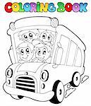 Coloring book with bus and children - vector illustration.