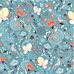graphic floral pattern fall in love with birds on a blue background