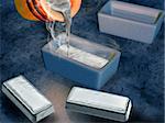 Illustration of a silversmith casting silver into ingot moulds