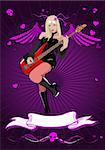 Vector girl with bass guitar, copy-space for your text