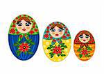 Three wooden beauty and colorful Russian dolls