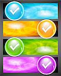 Colourful banners with check button. Eps 10 vector