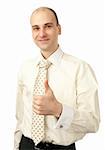 handsome business man showing success with thumbs up