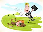 Cartoon race entrepreneurs. Funny  illustration. The file consists of five sections for easy editing. Also loaded .ai file for your convenience. Vector illustration.