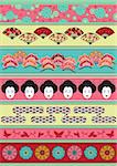 Set of vector pictures containing ethnic Japan elements for cloning and putting together
