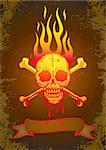 Illustration of the skull in flames with the blood flowing