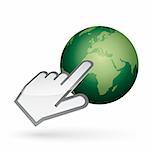 Icon of left-handed cursor on green earth, with shadow on white background