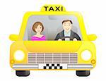 Taxi car with driver and passenger, isolated