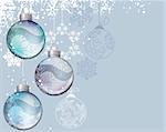 Christmas background with glass balls and contour snowflakes