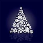 Stylized Christmas tree made of various snowflakes