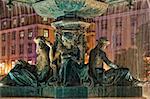 Fountain at Rossio Square in Lisbon, Portugal, night scene