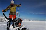 Ski touring in winter mountains. Preparation for descent