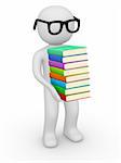 3d man holding pile of different books.
