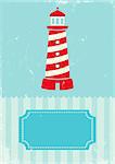 Retro illustration lighthouse on turquoise background