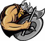 Cartoon Nordic Viking or Barbarian Vector Mascot wearing a horned Helmet