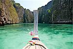ko phi phi island in south thailand with longboat