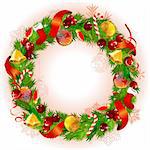 Christmas wreath with fir branches,ribbon,bells and balls