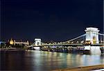 Hungarian landmark, Budapest Chain Bridge night view. Long exposure.