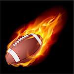 Realistic American football in the fire. Illustration on white background.