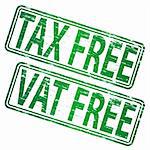 TAX FREE and VAT FREE grunge rubber stamps. Also available as a Vector in Adobe illustrator EPS format, compressed in a zip file