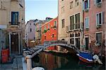 The bridge over the small narrow canal in Venice, Italy