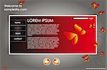 web site design template for company with red background, white frame, arrows and butterflies