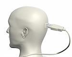 USB cable and human head. Isolated over white