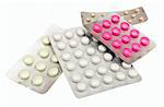 Various pills in blister packs isolated on white