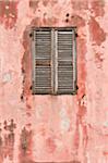 Close-up of Wall and Window with Closed Shutters, Corsica, France