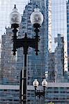 Gas lights in front of a building, Atlantic Avenue, Boston, Massachusetts, USA