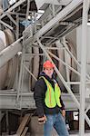 Engineer standing at an industrial plant in front of drum dryer