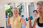 Women exercising with dumbbells in a health club