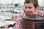 Little boy at marina, portrait