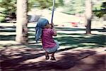 Little girl on swing, rear view