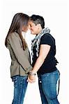 Lesbian couple against white background