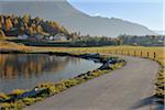 Lakeside Road in Autumn, Silsersee, Maloja, Engadin, Canton of Graubunden, Switzerland