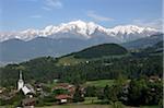 Blick auf den Mont-Blanc-Massiv aus Cordon, Haute-Savoie, Frankreich