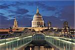 Millennium Bridge and St. Paul's Cathedral at Dusk, London, England