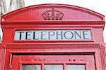 Gros plan du rouge, cabine téléphonique, Londres, Angleterre