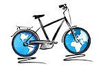 Fahrrad mit Globen als Räder