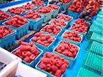 Cartouches de framboises au marché