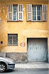 Car Parked in front of Old Commercial Building, Old Town, Nice, Cote D'Azur, France