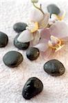 Black stones and orchid blossoms
