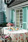 Laid table on terrace