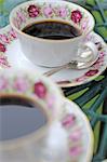 Two cups of coffee on garden table