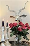 Bunch of roses, candles and deer antler