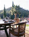 Table with wine glasses on terrace