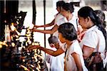 Oil Lamp Offerings at Temple of the Tooth during Kandy Perehera Festival, Kandy, Sri Lanka