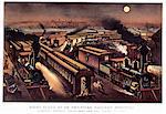 1870s - 1876 NIGHT SCENE AT AN AMERICAN RAILWAY JUNCTION CURRIER & IVES PRINT