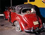 1960s RED VOLKSWAGEN BUG BEETLE CONVERTIBLE CAR WRECK CRASH WRECKED RUIN DAMAGE AUTOMOBILE ACCIDENT